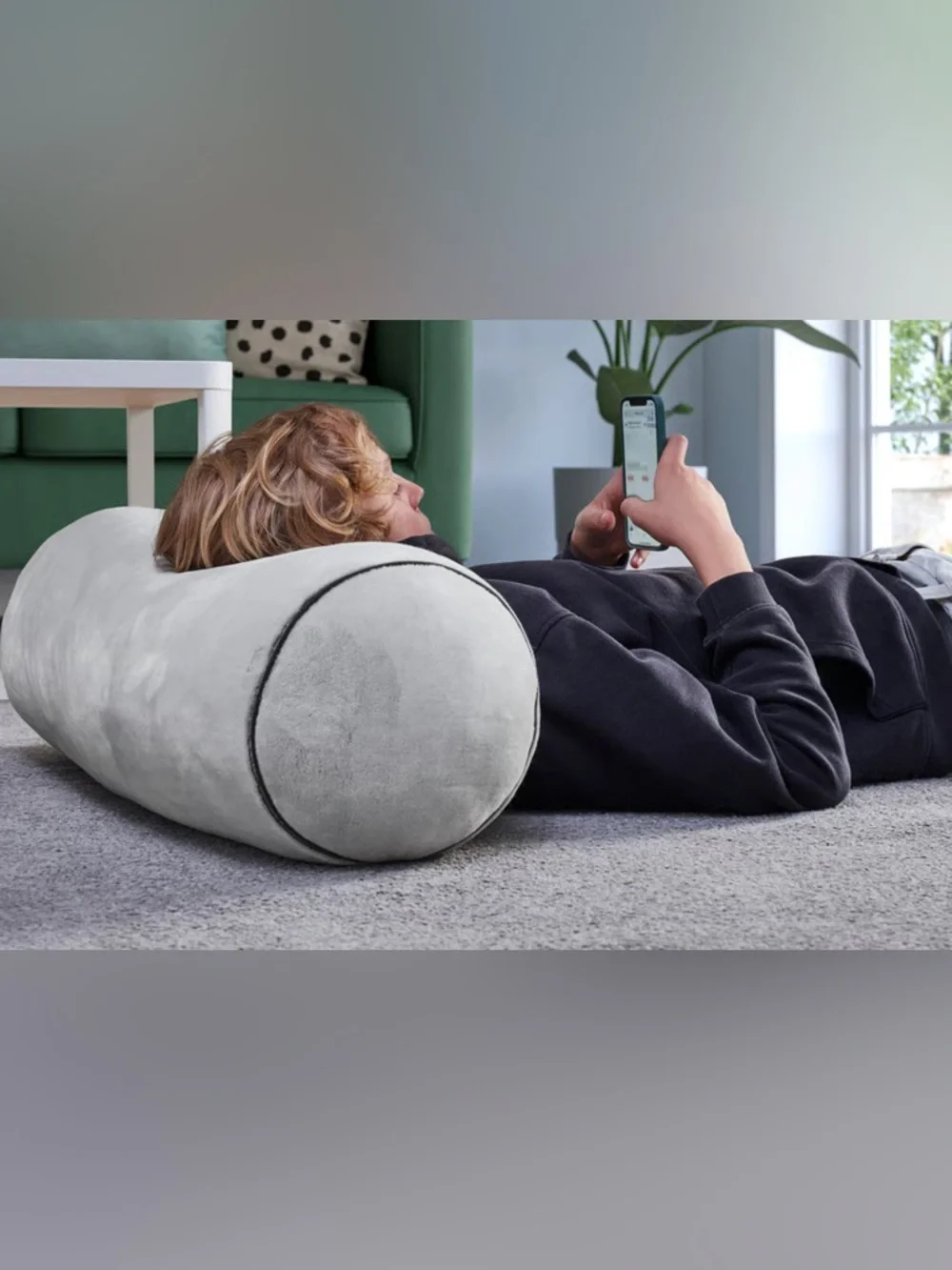 IKEA BLÅSKATA Big Size Cushion – Cylinder Shaped, Light Gray